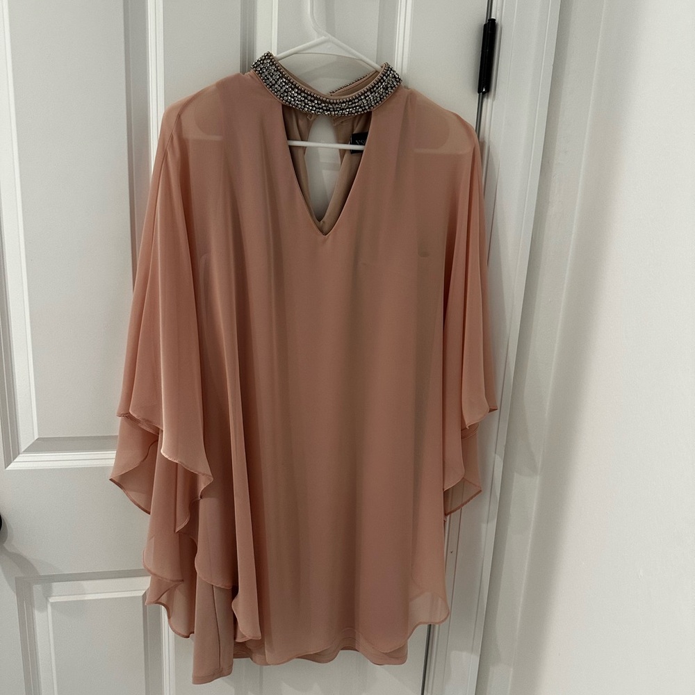 Elegant Beaded Neckline Women's Short Cocktail Dress - Peach
